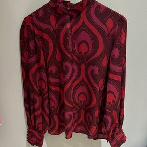 Mango Elegant Red and Pink Patterned Women's Top